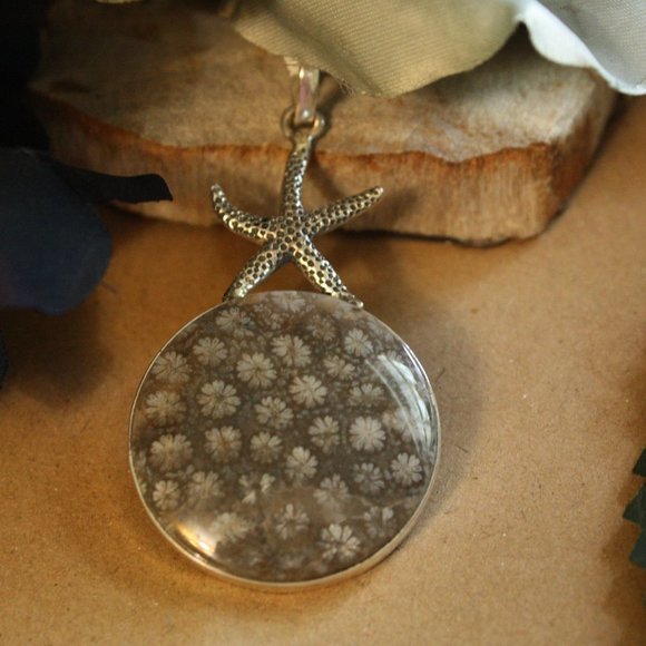 Hand Crafted Jewelry - Fossil Coral Starfish Pendant